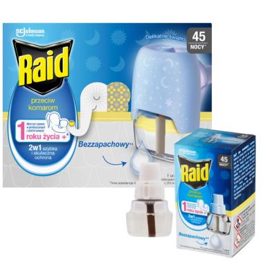 Elektrofumigator z płynem owadobójczym przeciw komarom bezzapachowy Raid + zapas