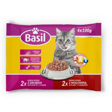 Karma dla kota z drobiem i wołowiną Basil saszetka 100 g x 4 saszetki