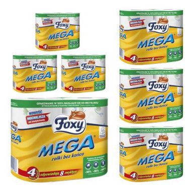 Papier toaletowy Foxy Mega rolki bez końca (4 rolki) x 7 sztuk