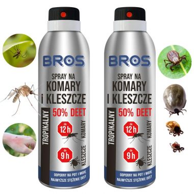 Spray na komary i kleszcze 50 % Deet 90 ml Bros x 2 sztuki