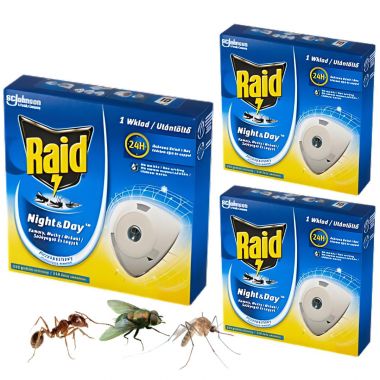 Wkład przeciw muchom komarom i mrówkom Raid Night & Day x 3 sztuki