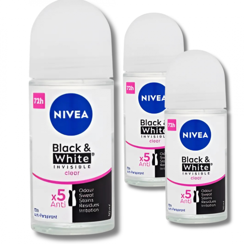 Antyperspirant damski w kulce Nivea Black&White Invisible clear 50 ml x 3 sztuki
