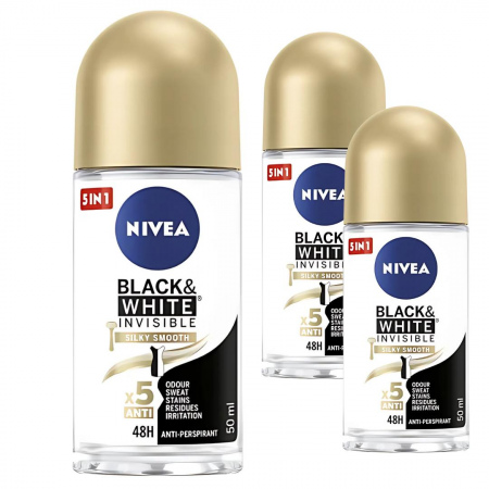 Antyperspirant damski w kulce Nivea Black&White Invisible Silky Smooth 50 ml x 3 sztuki