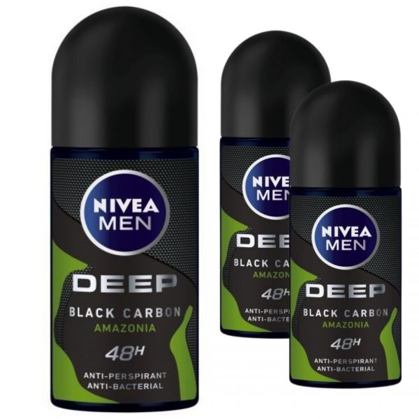 Antyperspirant roll-on Nivea Men Deep Black Carbon Amazonia 50 ml x 3 sztuki
