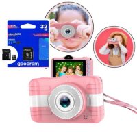 Aparat fotograficzny dziecięcy X600 różowy + Karta pamięci goodram 32 GB 100 mb/s z adapterem