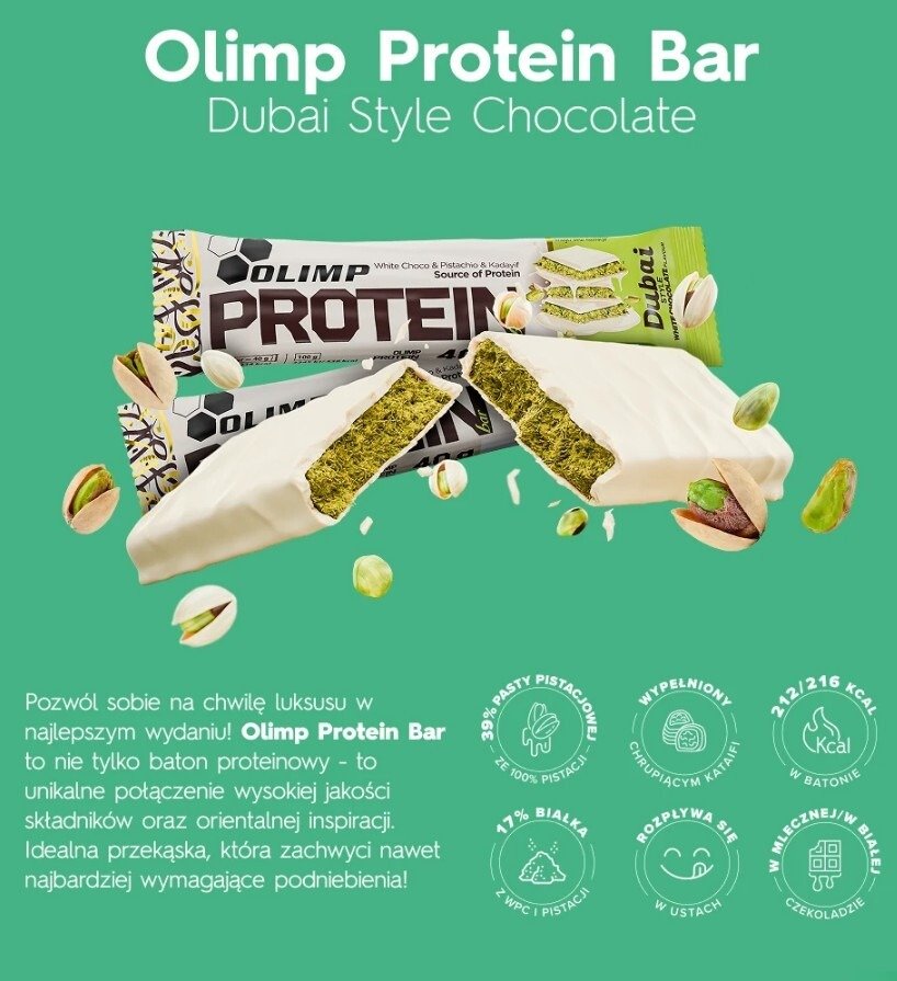 Baton Olimp Protein Bar smak pistacjowa rozkosz 40 g (20 sztuk)