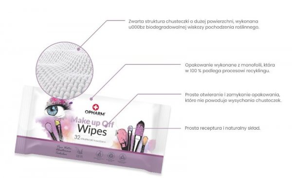 Chusteczki do demakijażu Opharm Make up off Wipes (32 sztuki) x 6 opakowań