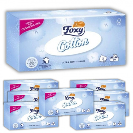 Chusteczki Foxy Cotton Ultra miękkie 3 warstwy 90 sztuk x 8 opakowań