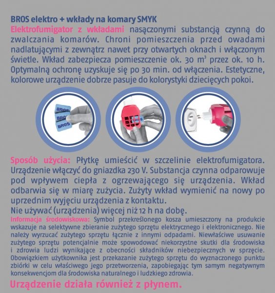 Elektrofumigator + wkłady (10 sztuk) na komary i muchy dla dzieci Bros x 2 opakowania