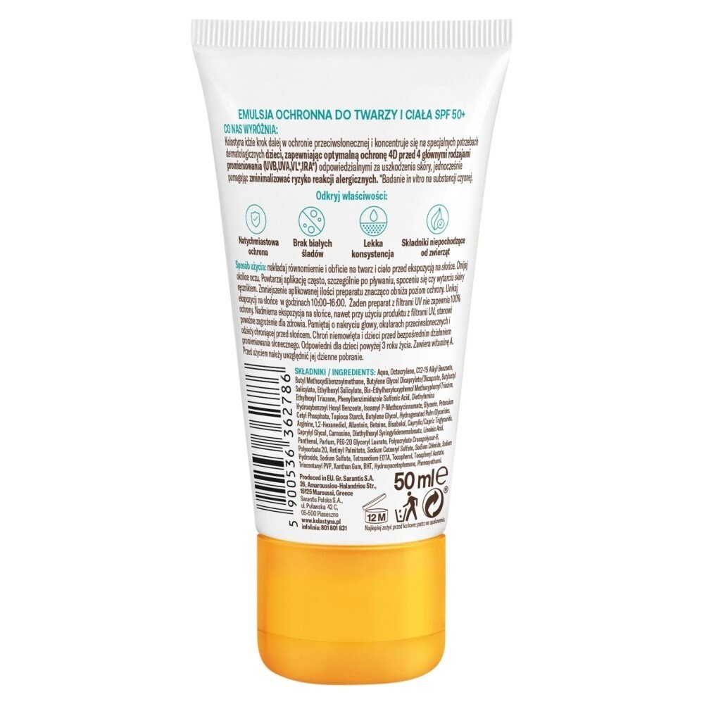 Emulsja do opalania ochronna do twarzy i ciała dla dzieci Kolastyna SPF 50+ 50 ml