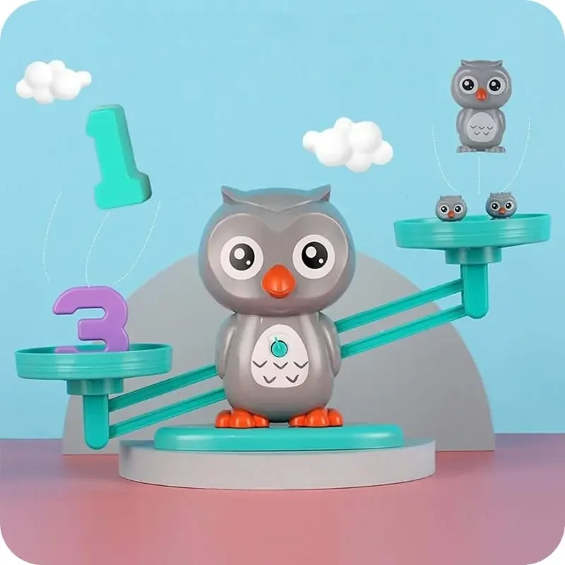 Schemat działania wagi - cyfry ważą tyle co odpowiednia ilość sów