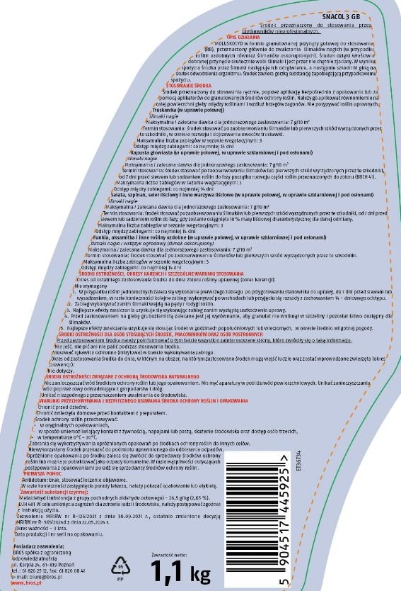 Granulat na Ślimaki Snacol 3GB 1,1 kg Butelka
