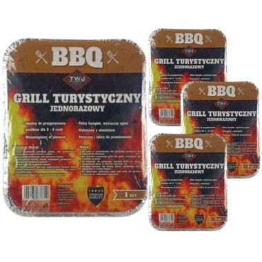 Grill jednorazowy turystyczny BBQ x 4 sztuki