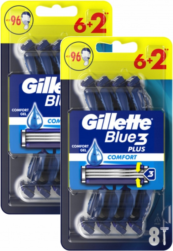 Jednorazowe maszynki do golenia Gillette Blue 3 Comfort (8 sztuk) x 2 opakowania