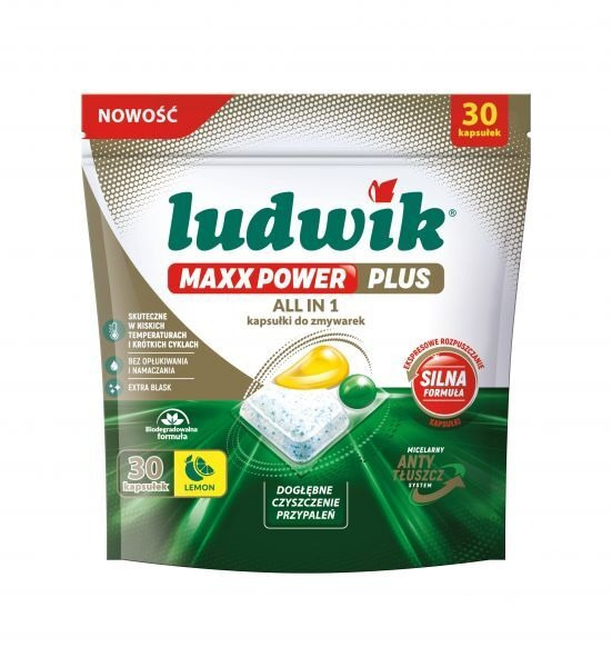 Kapsułki do zmywarek Ludwik Maxx Power Plus All in One Lemon (30 sztuk)