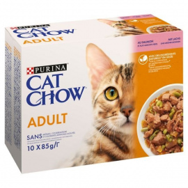 Karma dla kota Cat Chow Adult z łososiem i zieloną fasolką w galaretce 850 g (10 x 85 g)