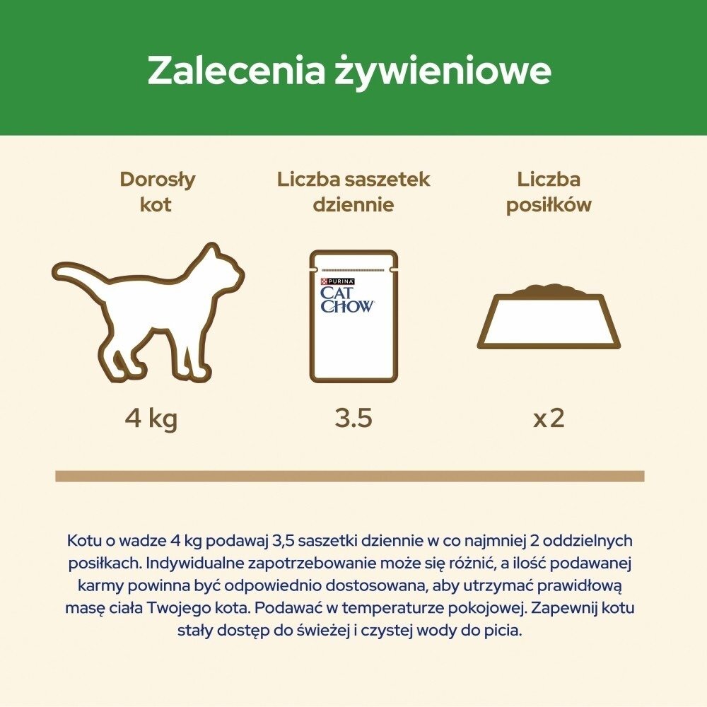 Karma dla kota Cat Chow Sterilised z jagnięciną i zieloną fasolką w sosie 85 g (24 sztuki) + Karma dla kota Cat Chow Sterilised z kurczakiem i bakłażanem w sosie 85 g (24 sztuki)