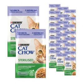 Karma dla kota Cat Chow Sterilised z jagnięciną i zieloną fasolką w sosie 85 g (26 sztuk)
