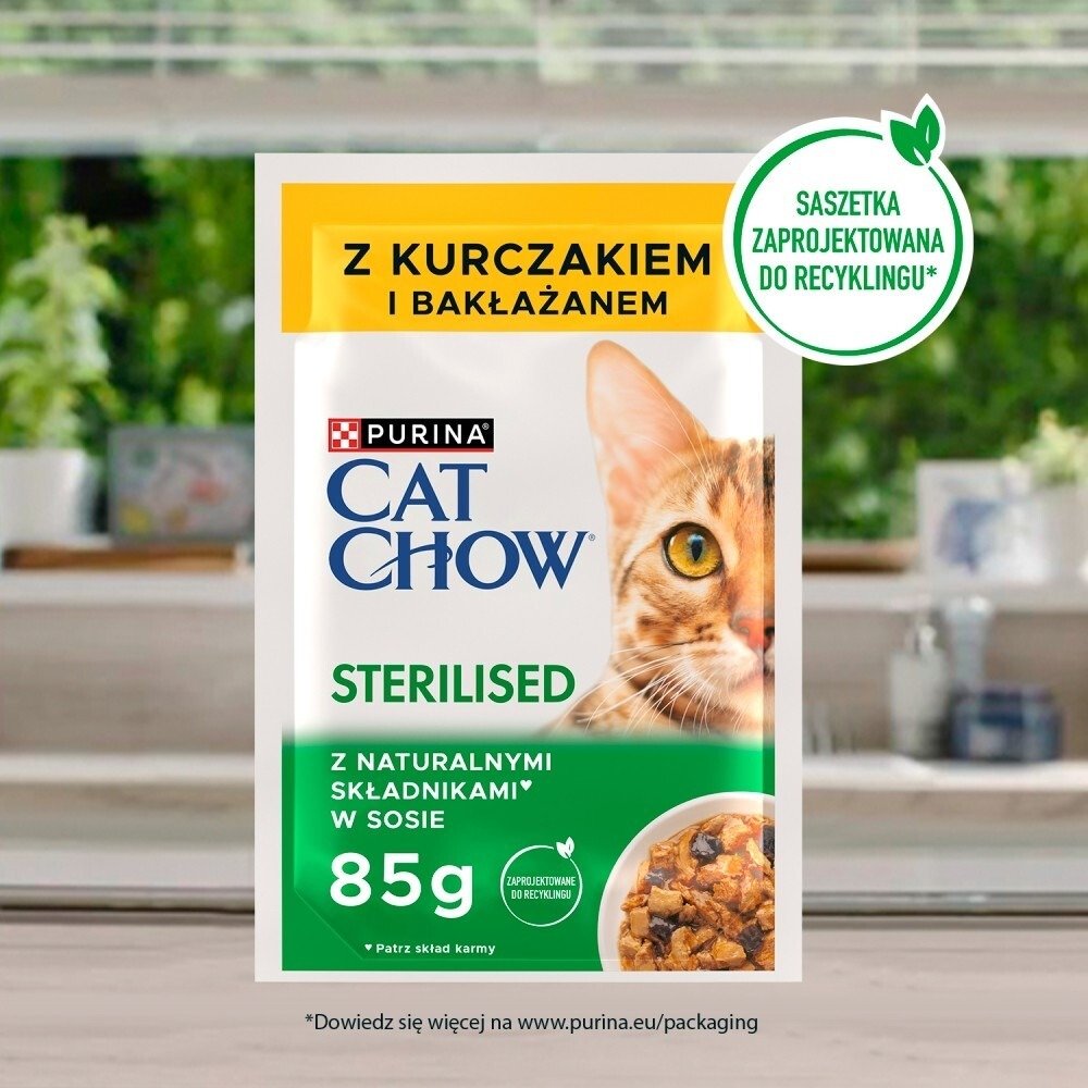Karma dla kota Cat Chow Sterilised z kurczakiem i bakłażanem w sosie 85 g (24 sztuki)