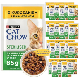 Karma dla kota Cat Chow Sterilised z kurczakiem i bakłażanem w sosie 85 g (24 sztuki)