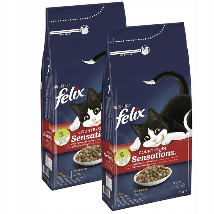 Karma dla kota Felix Countryside Sensations z mieszanką wołowiny i kurczaka i z warzywami 2 kg x 2 opakowania