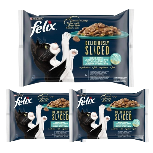 Karma dla kota Felix Deliciously Sliced rybne smaki (4 x 80 g) x 3 opakowania