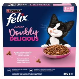 Karma dla kota Felix Doubly Delicious Junior z mieszanką kurczaka i indyka i z warzywami 2-12 miesięcy 800 g x 2 sztuki