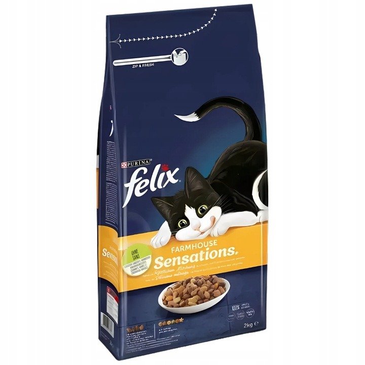 Karma dla kota Felix Farmhouse Sensations z mieszanką kurczaka i indyka i z warzywami 2 kg + Karma dla kota Felix Countryside Sensations z mieszanką wołowiny i kurczaka i z warzywami 2 kg