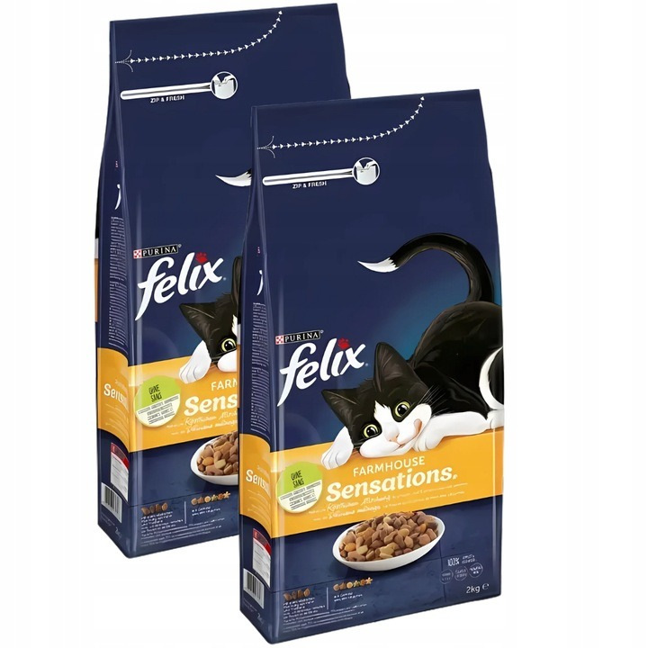 Karma dla kota Felix Farmhouse Sensations z mieszanką kurczaka i indyka i z warzywami 2 kg x 2 opakowania