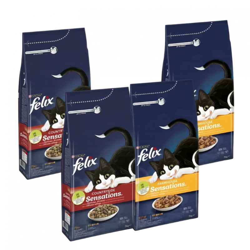 Karma dla kota Felix Sensations Countryside 2 x 2 kg + 2 x 2 kg Farmhouse  (4 opakowania x 2 kg)