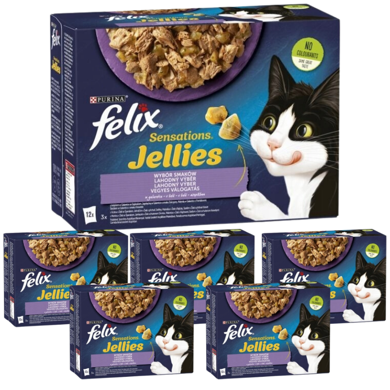 Karma dla kota Felix Sensations Jellies mix smaków w galaretce 1,02 kg (12 x 85 g) x 6 opakowań