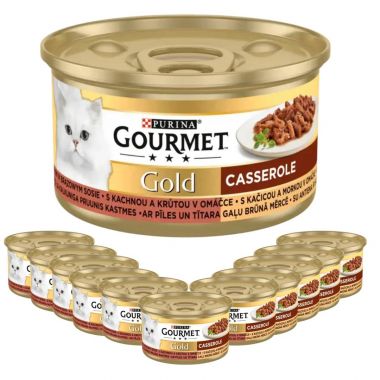 Karma dla kota Gourmet Gold casserole z kaczką i indykiem w sosie 85 g (12 sztuk)