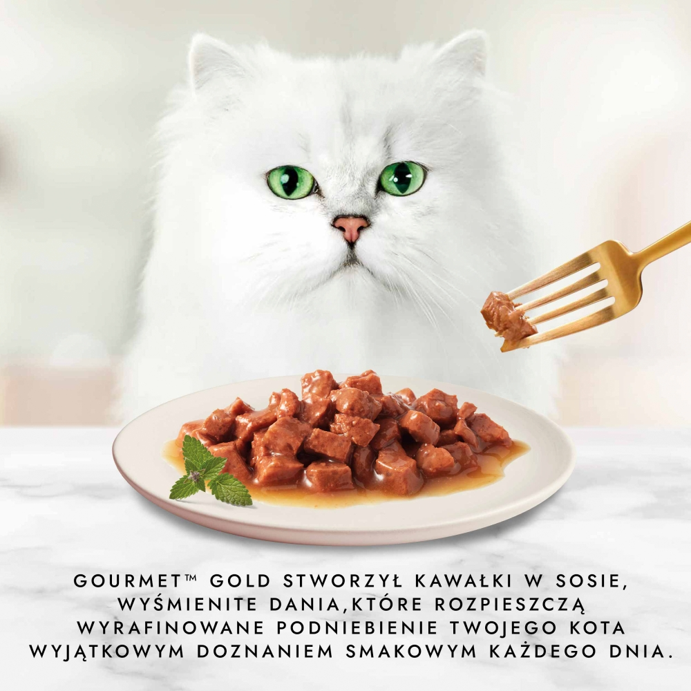 Karma dla kota Gourmet Gold łosoś i kurczak w sosie z pomidorami 85 g (12 sztuk)