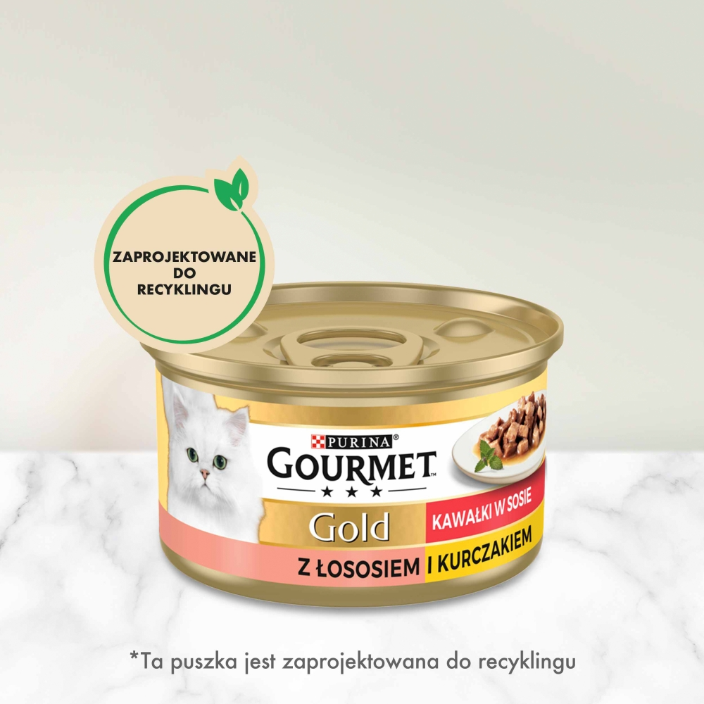 Karma dla kota Gourmet Gold łosoś i kurczak w sosie z pomidorami 85 g (12 sztuk)