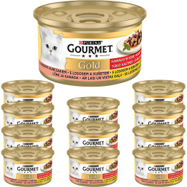 Karma dla kota Gourmet Gold łosoś i kurczak w sosie z pomidorami 85 g (12 sztuk)