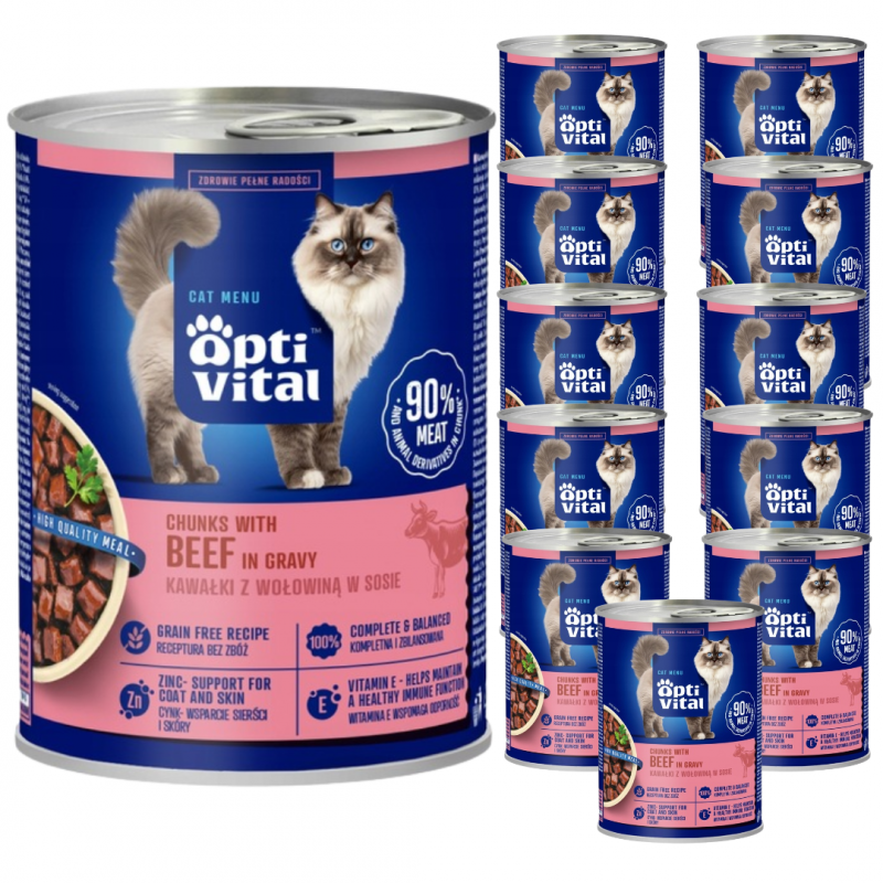 Karma dla kota OptiVital z wołowiną w sosie 415 g x 12 sztuk