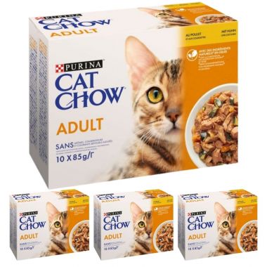 Karma dla kota Purina Cat Chow Adult z kurczakiem i cukinią w galaretce 850 g (10 x 85 g) x 4 opakowania