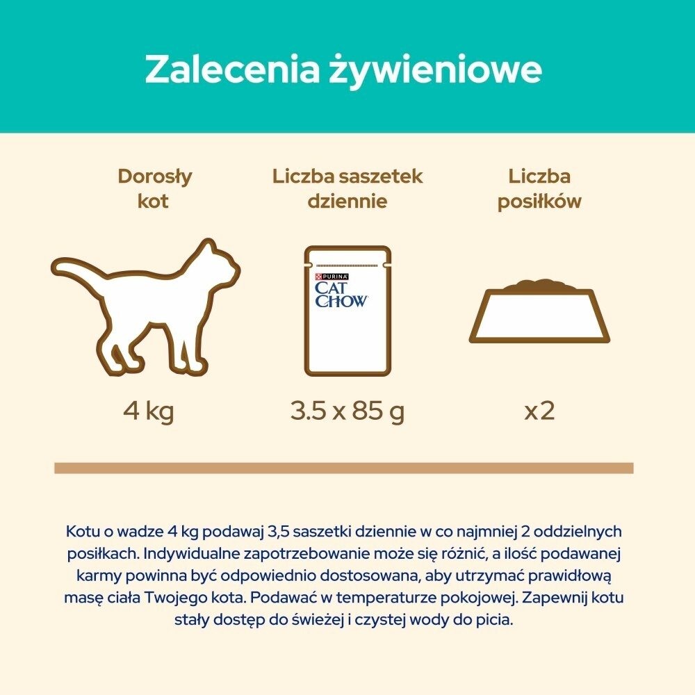 Karma dla kota Purina Cat Chow Hairball Control Mokra z kurczakiem i zieloną fasolką w sosie 85 g (24 sztuki)