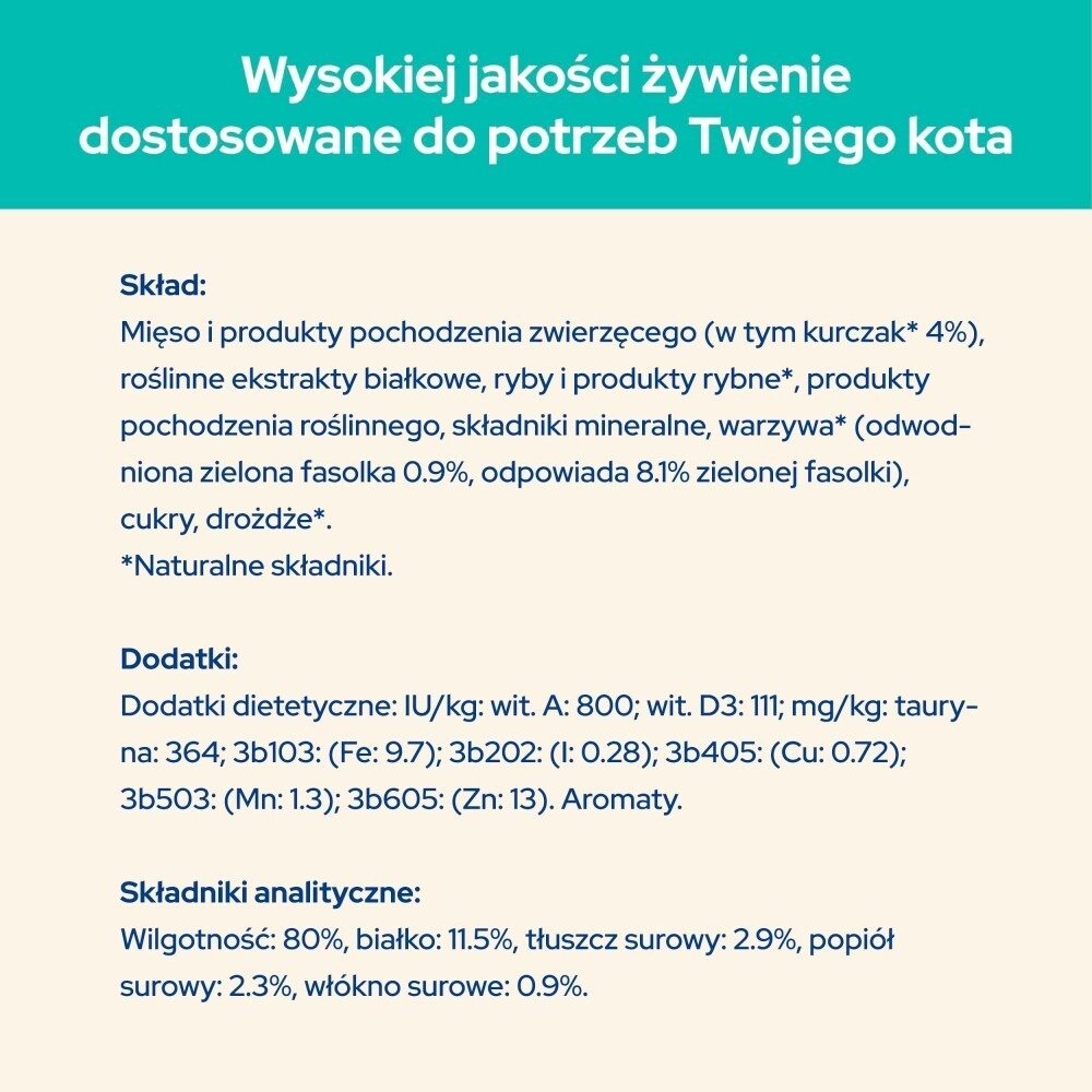 Karma dla kota Purina Cat Chow Hairball Control Mokra z kurczakiem i zieloną fasolką w sosie 85 g (24 sztuki)
