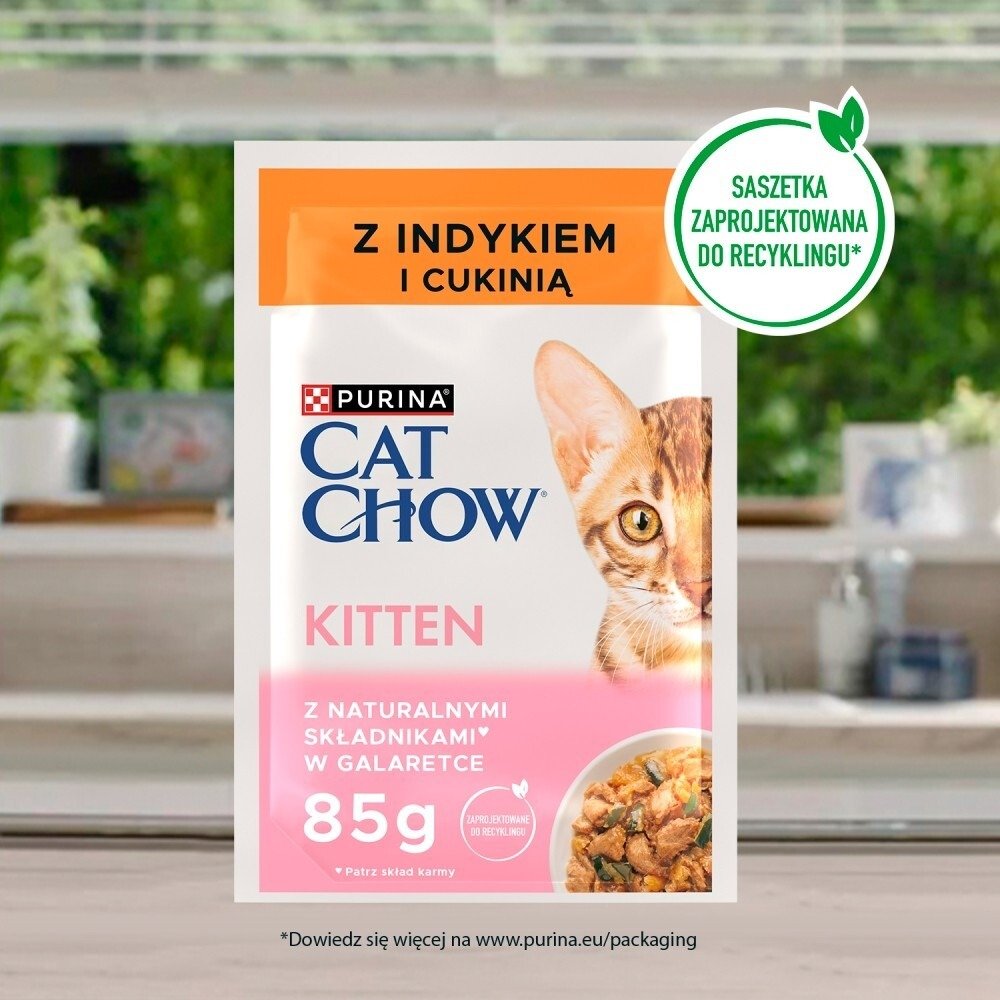 Karma dla kota Purina Cat Chow Kitten z indykiem i cukinią w galaretce 85 g (24 sztuki)