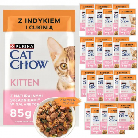 Karma dla kota Purina Cat Chow Kitten z indykiem i cukinią w galaretce 85 g (24 sztuki)
