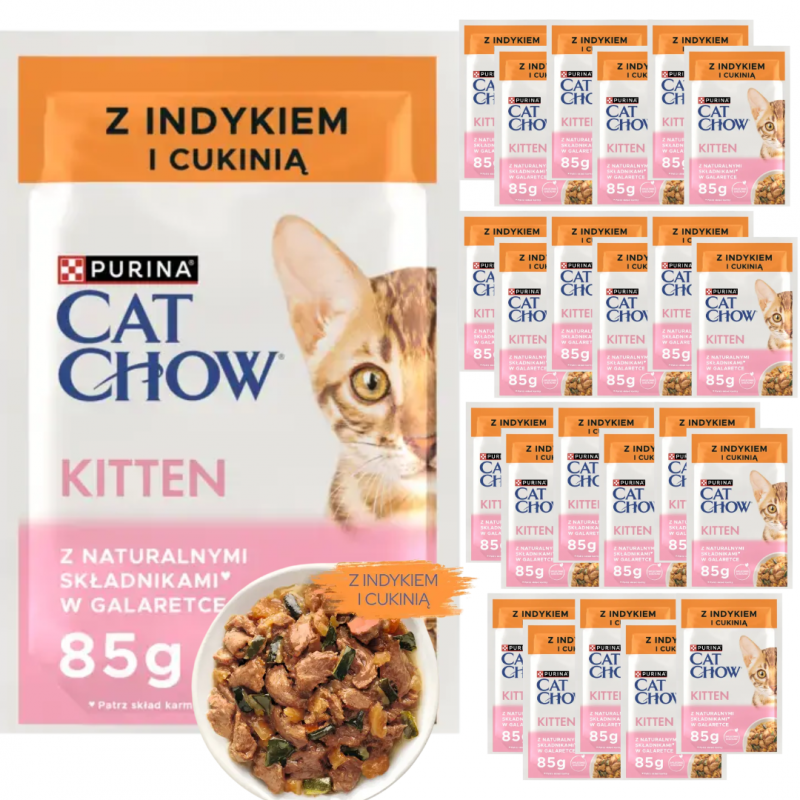 Karma dla kota Purina Cat Chow Kitten z indykiem i cukinią w galaretce 85 g (24 sztuki)