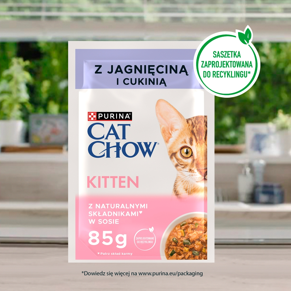 Karma dla kota Purina Cat Chow Kitten z jagnięciną i cukinią w sosie 85 g (26 sztuk)