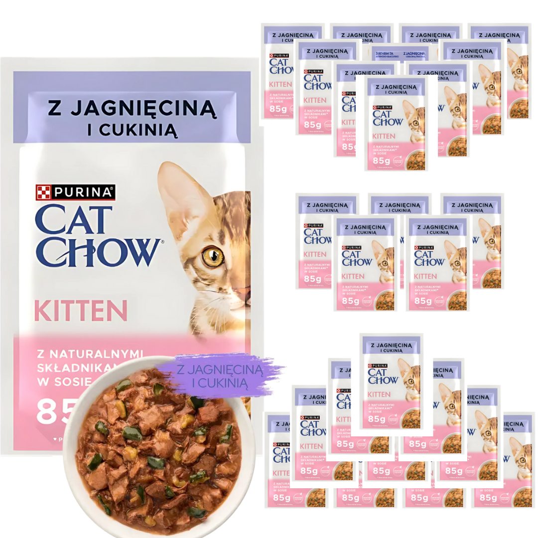 Karma dla kota Purina Cat Chow Kitten z jagnięciną i cukinią w sosie 85 g (26 sztuk)