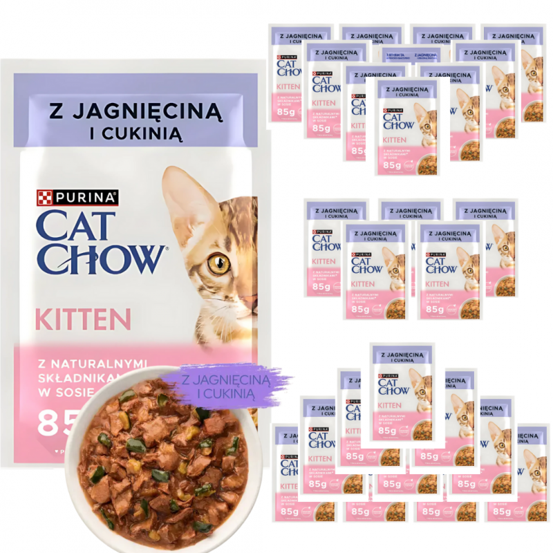 Karma dla kota Purina Cat Chow Kitten z jagnięciną i cukinią w sosie 85 g (26 sztuk)