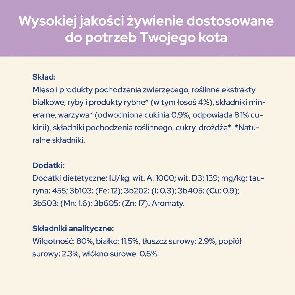 Karma dla kota Purina Cat Chow Sensitive z łososiem i cukinią w sosie 85 g (24 sztuki)