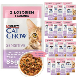Karma dla kota Purina Cat Chow Sensitive z łososiem i cukinią w sosie 85 g (24 sztuki)