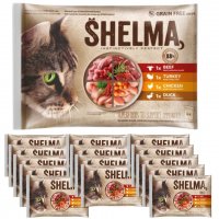 Karma dla kota Shelma wołowina,indyk,kurczak,kaczka (4 x 85g) x 15 opakowań