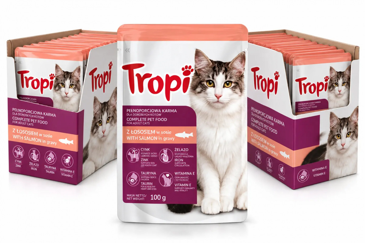 Karma dla kota Tropi z łososiem w sosie 100 g x 48 szt