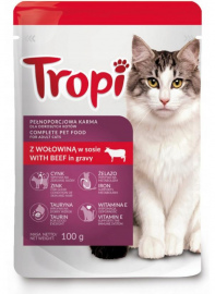 Karma dla kota Tropi z wołowiną w sosie 100 g x 24 sztuki